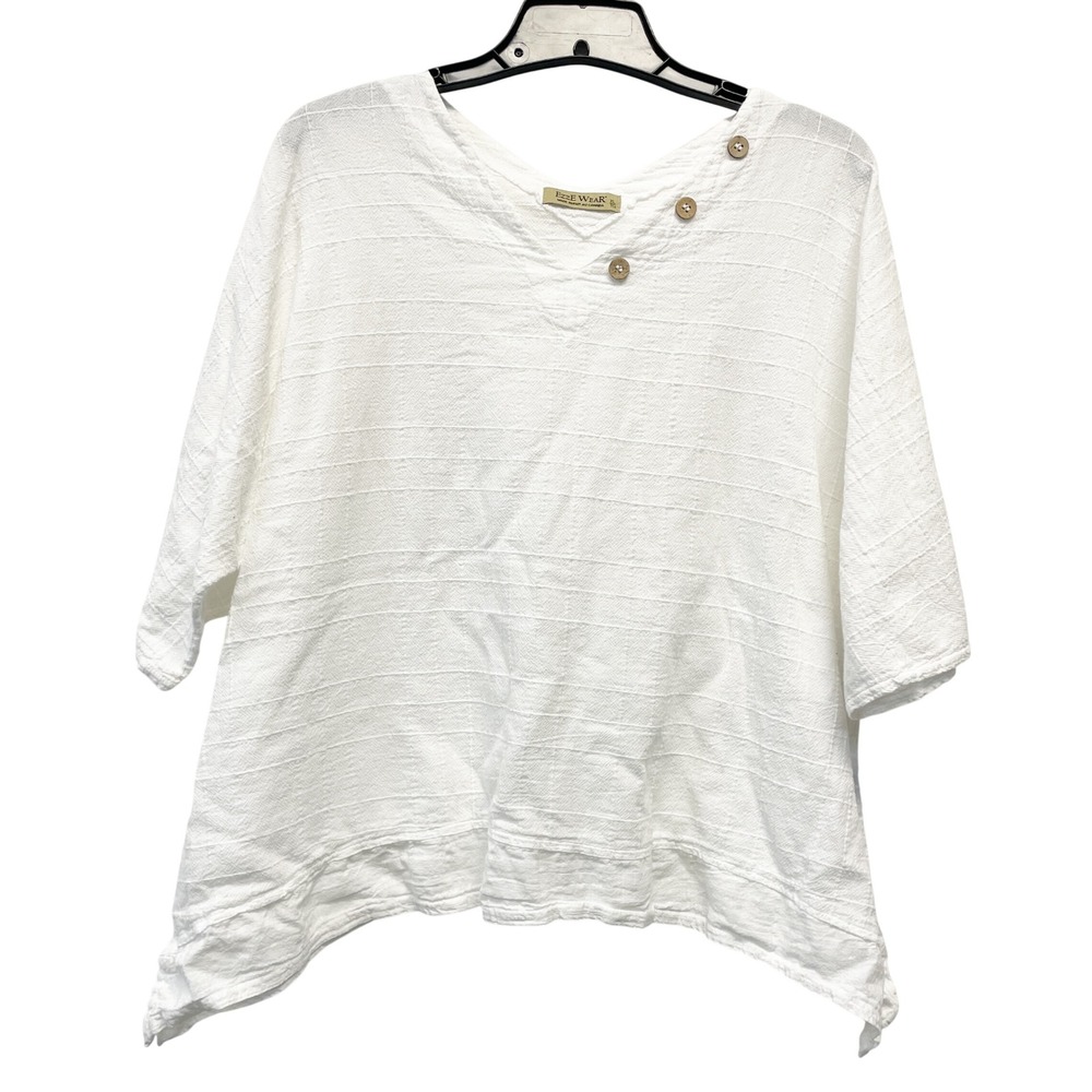 Ezze Wear Women's White Cotton Gauze Button V-Neck Sharkbite Hem Top Size XL